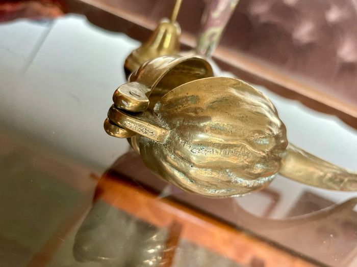 Vintage Solid Brass Walnut Nutcracker Mid Century Brass Kitchen Decor