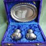 Vintage Salt & Pepper Shaker Pair silver plated Tray And Velvet Box Image 2