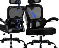 Ergonomic office chair with headrest, adjustable lumbar support & mesh upholstery, height-adjustable swivel chair up to 150 kg, computer chair ideal for office and home office, black