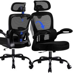 Ergonomic office chair with headrest, adjustable lumbar support & mesh upholstery, height-adjustable swivel chair up to 150 kg, computer chair ideal for office and home office, black