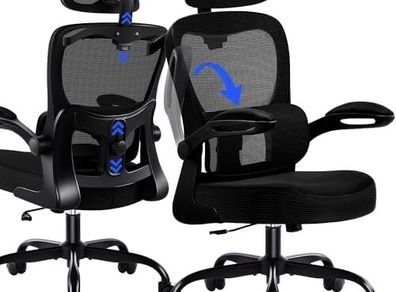 Ergonomic office chair with headrest, adjustable lumbar support & mesh upholstery, height-adjustable swivel chair up to 150 kg, computer chair ideal for office and home office, black