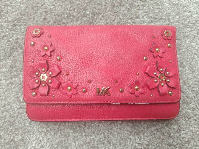 Michael Kors Pink Leather Floral Crossbody / Wallet Bag
