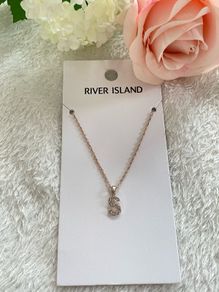 River Island Rose Gold Initial S Necklace Brand New With Tags Diamante Pendant