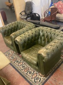 Pair of Vintage Chesterfield Low Back Club Chairs