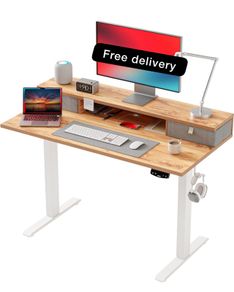 Electric Adjustable Height Desk with 2 Drawers, 100 x 60 cm,