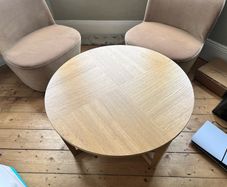 Coffee and gorgeous velvet swivel chairs