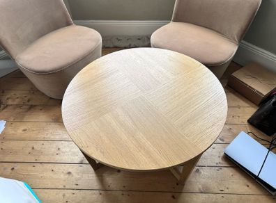 Coffee and gorgeous velvet swivel chairs