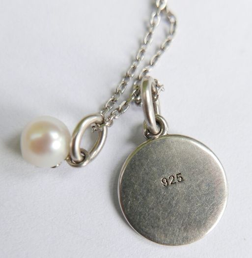 Vintage 925 Sterling Silver Pendant Pearl Necklaces length 18" - 3g