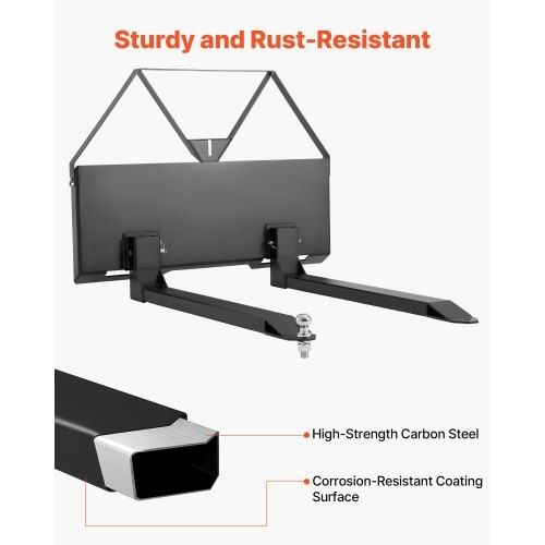 Skid Steer Pallet Forks, 1179 kg Rated Capacity, Pallet Fork Frame Attachment with 122 cm Pallet Forks Blades, 47.6 mm Ball Hitch Receiver
