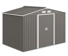 9 x 6FT Outdoor Garden Roofed Metal Storage Shed Tool Box with Foundation Ventilation & Doors Light, Grey