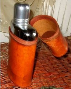 Vintage Harrods Hip flask & Leather Case