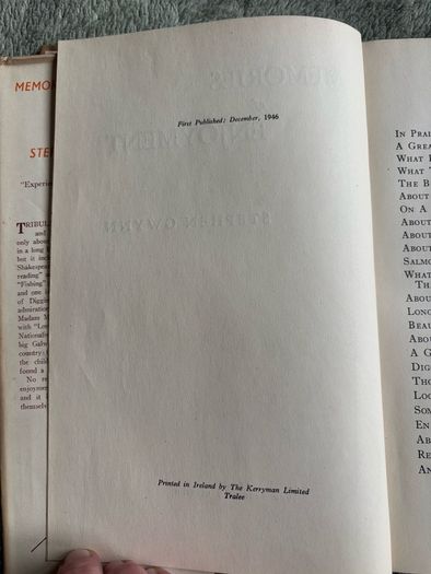Rare vintage hardcover book titled Memories of Enjoyment by Stephen Gwynn