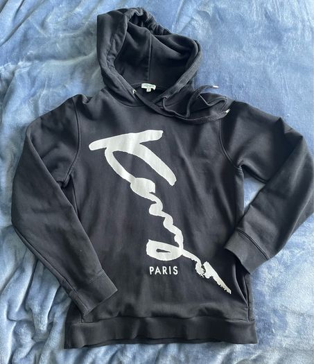 KENZO Paris Signature Script Logo Black Hoodie - Size S