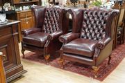 Pair of Oxblood Leather Wingback Armchairs