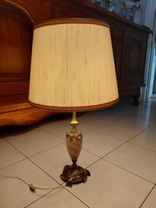 Antique French Brass and Onyx Marble Beautiful Table Lamp Circa 1950s