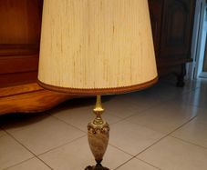 Antique French Brass and Onyx Marble Beautiful Table Lamp Circa 1950s