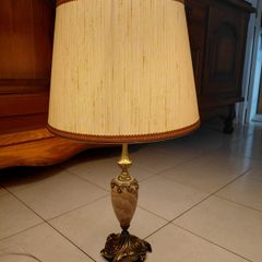 Antique French Brass and Onyx Marble Beautiful Table Lamp Circa 1950s