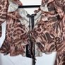 White Fox Boutique XS Brown Leopard Print Ruffle Tie Front Mesh Crop Top Flare Sleeve. Image 5