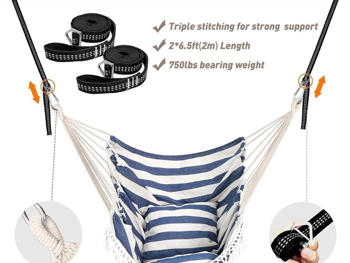 NEW SALE | Hammock Chair Hanging Swing 2 Seat Cushions Included,Strong Webbing Straps and Hooks for Easy Hanging Soft Cotton Weave Hanging Chair Side Pocket Large Tassel Chair Set Comfort Indoor Outdoor