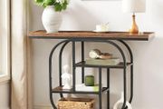 Narrow Console Table for Hallway, 110 cm Hallway Table, 4-Tier Industrial Display Table with Storage, Geometric Frame, for Entryway, Foyer, Living Room, Bedroom, Rustic Brown