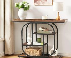 Narrow Console Table for Hallway, 110 cm Hallway Table, 4-Tier Industrial Display Table with Storage, Geometric Frame, for Entryway, Foyer, Living Room, Bedroom, Rustic Brown