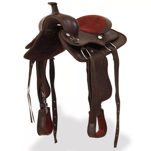 Western Saddle, Headstall&Breast Collar Real Leather Brown