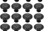 16Pcs Black Cabinet Door Handle, Round Drawer Knobs, Single Hole Cupboard Handle, Mushroom Drawer Handle 30MM Aluminum Alloy Flower Pattern Handle with Screws (FREE POSTAGE)