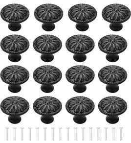 16Pcs Black Cabinet Door Handle, Round Drawer Knobs, Single Hole Cupboard Handle, Mushroom Drawer Handle 30MM Aluminum Alloy Flower Pattern Handle with Screws (FREE POSTAGE)