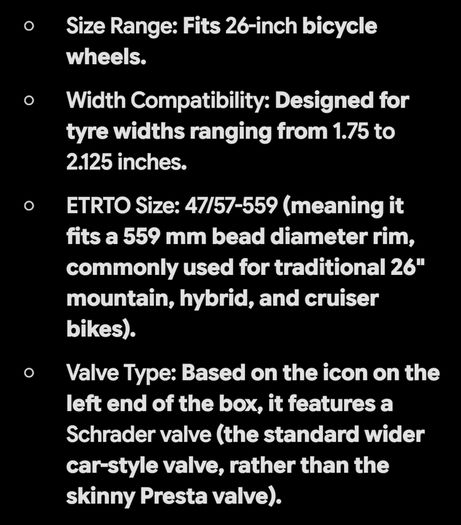 airwave mountain bike inner tube for  26 inch tyre