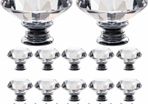 Clear Crystal Door Knobs, 12 Pcs 40mm Crystal Glass Door Drawer Knobs Diamond Cut Drawer Handles with 3 Sizes Screws for Cupboard Cabinet (MULTIPLE STYLES)