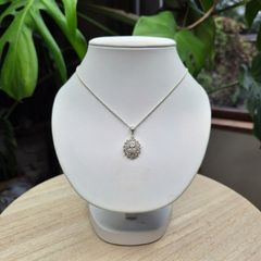 Sterling Silver 925 Cubic Zirconia Cluster Oval Pendant Necklace 4.9g