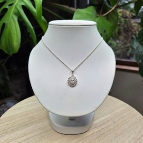 Sterling Silver 925 Cubic Zirconia Cluster Oval Pendant Necklace 4.9g