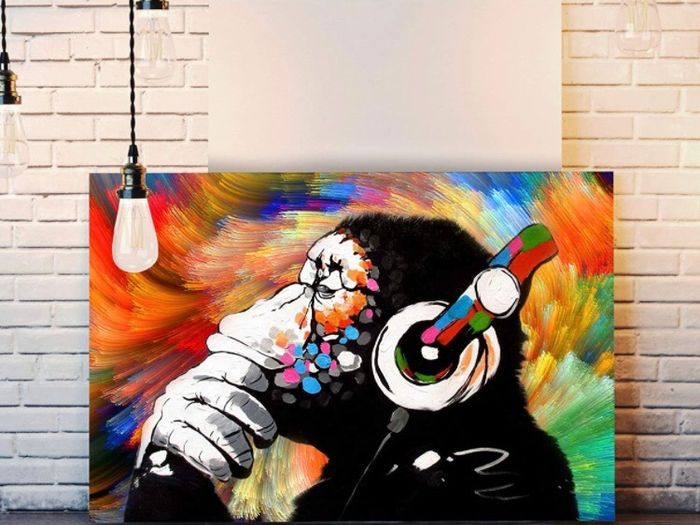 Monkey Dj Banksy Colourful Swirl Canvas Street Wall Art Print Artwork (multiple Sizes)