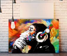 Monkey Dj Banksy Colourful Swirl Canvas Street Wall Art Print Artwork (multiple Sizes)