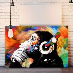 Monkey Dj Banksy Colourful Swirl Canvas Street Wall Art Print Artwork (multiple Sizes)