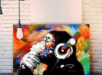 Monkey Dj Banksy Colourful Swirl Canvas Street Wall Art Print Artwork (multiple Sizes)