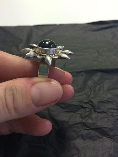 Lovely silver dress ring with black stone