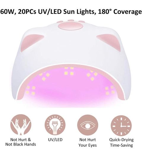 60W LED UV Nail Lamp for Gel Nail Polish with 3 Timers (30/60/99s) Auto-Sensing Digital Display, Fast Nail Dryer Curing Lamp for Nail Art, UV Lamp for Nails with USB Power Cable (Plug not included)