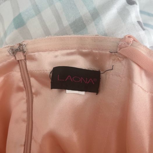 LAONA Blush Pink/Peach Lace Party Dress with Satin Bow - Size 36