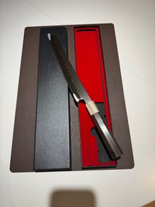 Japanese Damascus Kiritsuke Yanagiba Knife Ebony Handle Gift Box
