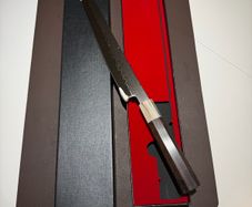 Japanese Damascus Kiritsuke Yanagiba Knife Ebony Handle Gift Box