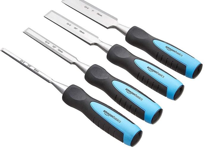 4-Piece Sturdy Chrome Vanadium Steel Woodworking Wood Chisel Set 1/4 Inch (6 mm) to 1 Inch (25mm), Plastic Handles with Carry Pouch