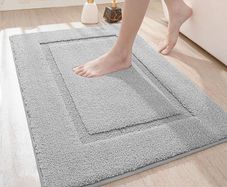 MULTIPLE SIZES AVAILABLE 40 x 60 cm, Non Slip Bathroom Mat, Soft Microfiber and Super Absorbent Bath Mats for Bathroom, Machine-Washable Bathroom Rug, Light Grey