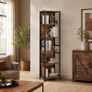 Tall Industrial Bookshelf with 6 Shelves and Hooks Rustic Brown and Black Image 2