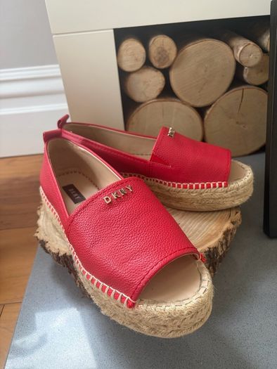 DKNY Mer Peep-Toe Espadrille Peep wedge flat shoes