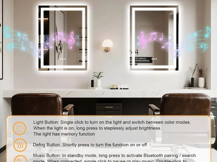 LED Bathroom Mirror 60x80cm Bluetooth Antifog Dual LED Light Memory Function