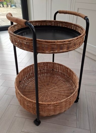 IKEA LUBBAN Trolley table with storage, rattan/anthracite