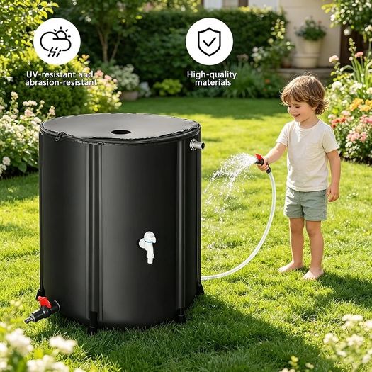 Portable Foldable Water Storage Tank 200L/52Gal, Outdoor Heavy Duty PVC Collapsible Rain Barrel with Brass Spigot, Large Capacity Reusable Water Catcher Container for RV, Camping, Plant Watering