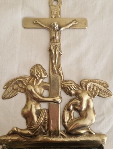 Antique  Brass Angel Holy Water Font Religious Wall Art