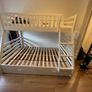 Premium White Solid Wood Triple Bunk Bed with Storage and Like New IKEA AFJALL Mattress Image 3